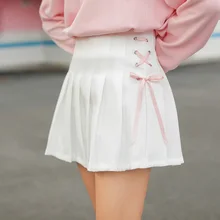Японский Корейский Kawaii Лолита Студенческая Лоскутная кружевная лента галстук бант плиссированная короткая юбка высокая талия мини низ плюс размер косплей