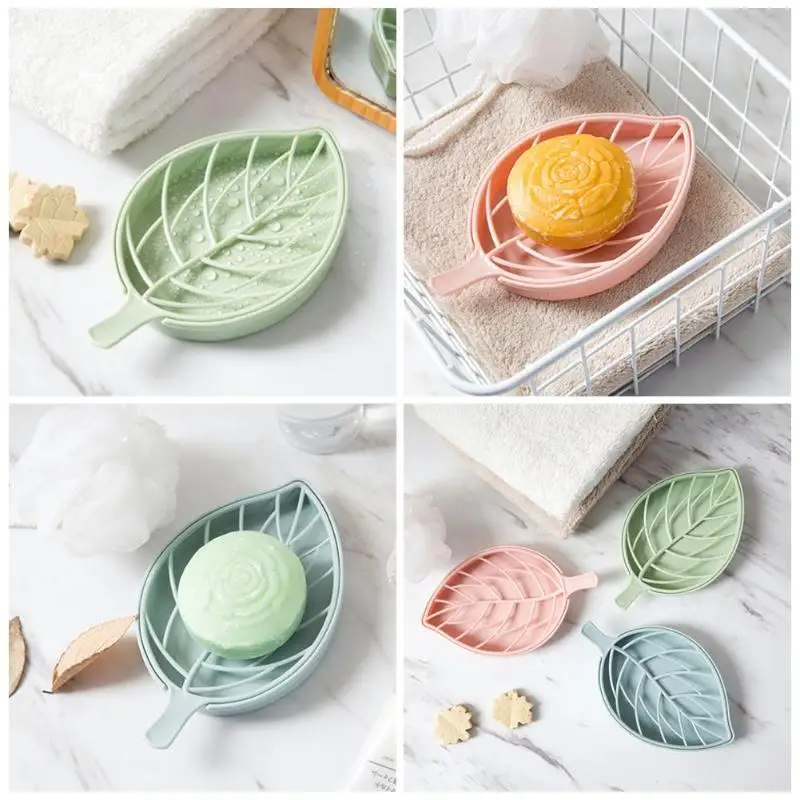 

Plastic Drain Soap Box Holder Double Layer Leaf Shape Soap Storage Rack Container for Bathroom Products Home Organizer