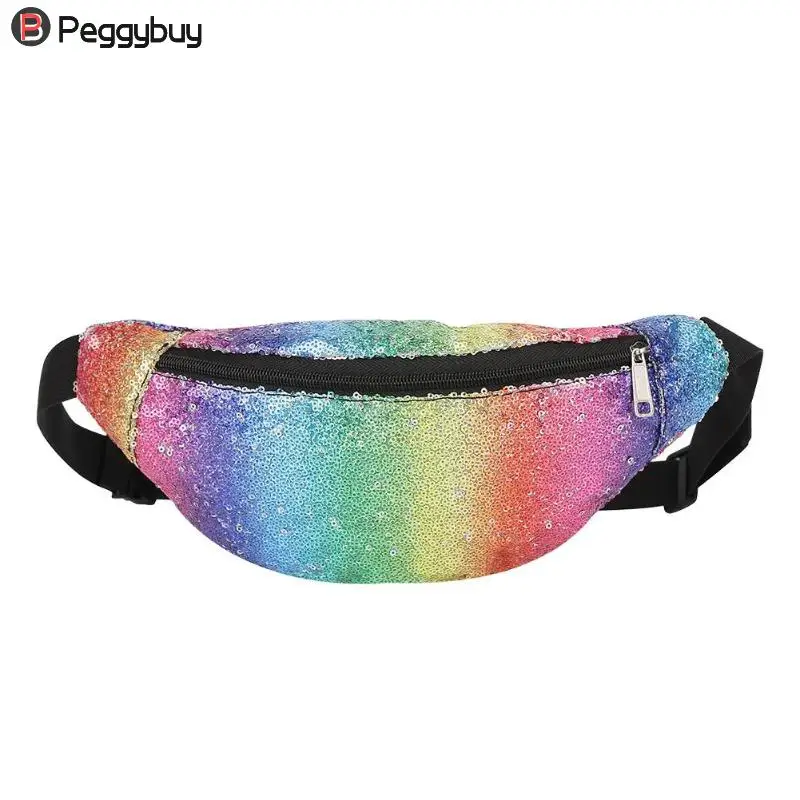 Красочные блесток Fanny Pack Модные женские поясная сумка новый груди мешок блеск кожа бум ремни сумки