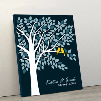 

Custom Canvas Wedding Guest Book Tree, Personalized Couple Names Wedding Guest Books Ideas, Unique Love Birds Guestbooks