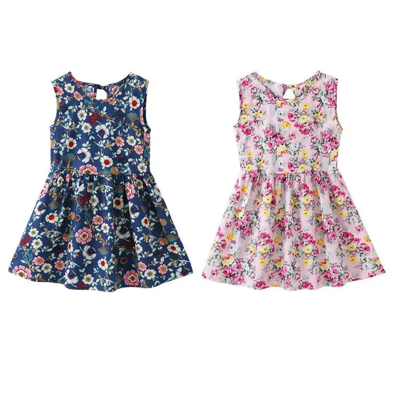 

2019 Kids Girls Princess Dress for Birthday Kids Girls Sleeveless Flower Print Dress Cotton Princess Summer Girl Party Dresses