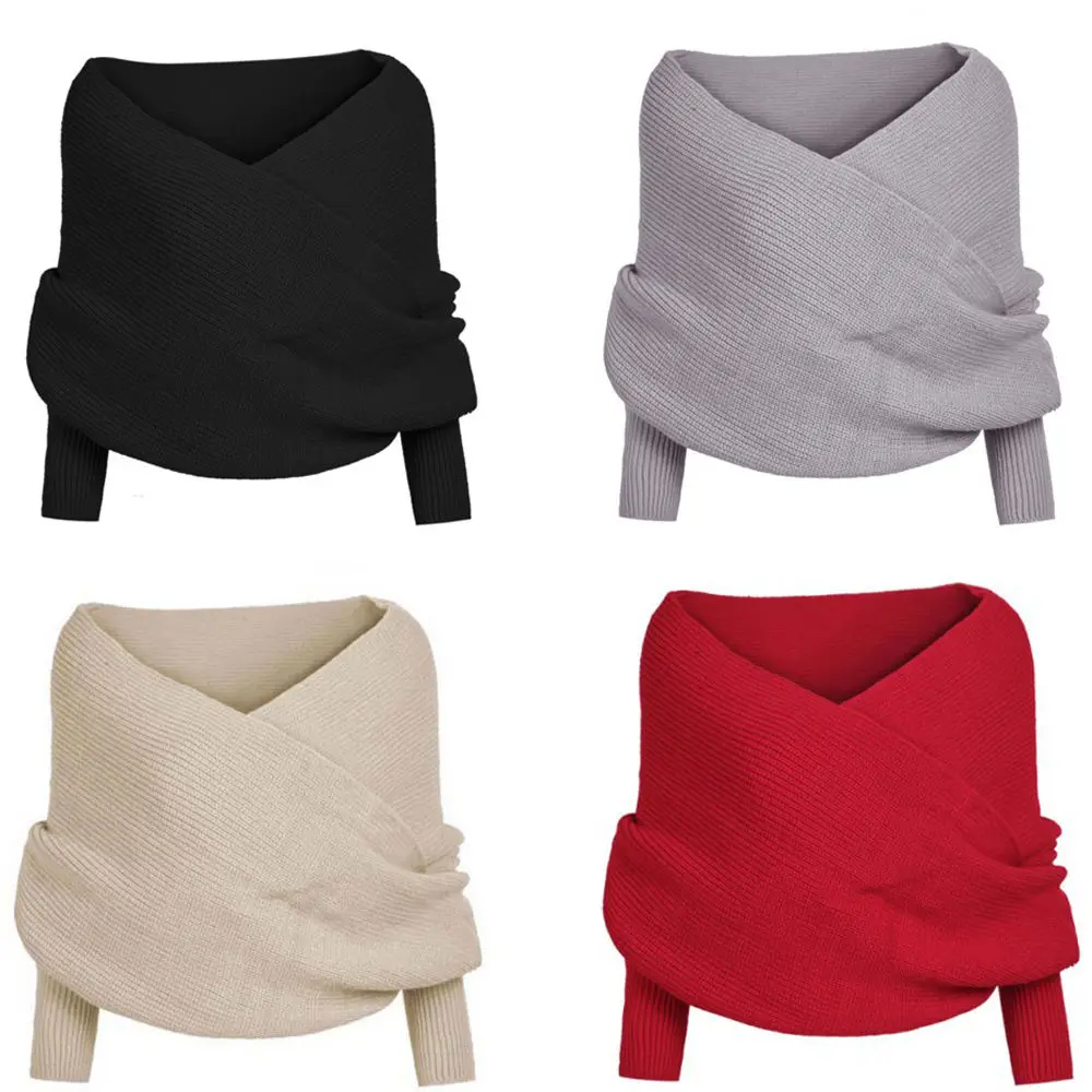 

HIRIGIN Women Long Sleeve Knitted Loose Off Shoulder Outwear Coat Casual V Neck Sweater Top