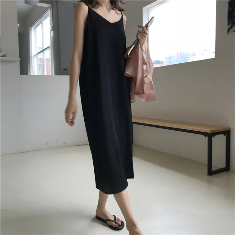 

2019 Summer Women Maxi Dress Loose Sleeveless Sexy Dresses V-neck Sling Long Black Party Dress