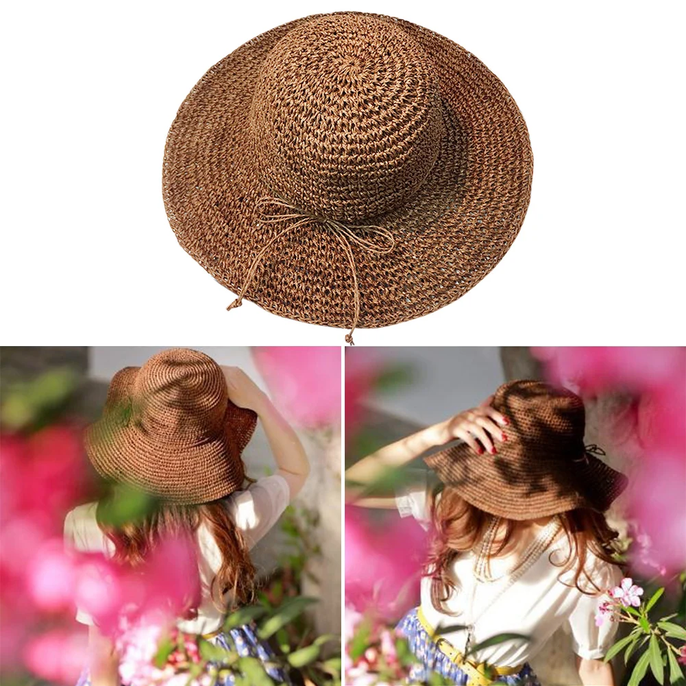 Женские модные широкие пляжный навес Кепка Панама Suncare соломенная оплетка Sunhat
