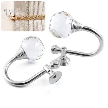

2 Pcs Curtain Hook Multi Use Clear Tassel Silver Crystal Wall Mounted Curtain Hanger Hook for Home Office