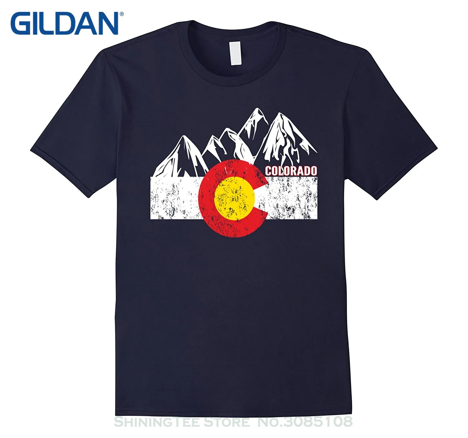 Short Sleeve Cotton T Shirts Man Clothing Colorado Flag Moutain Vintage