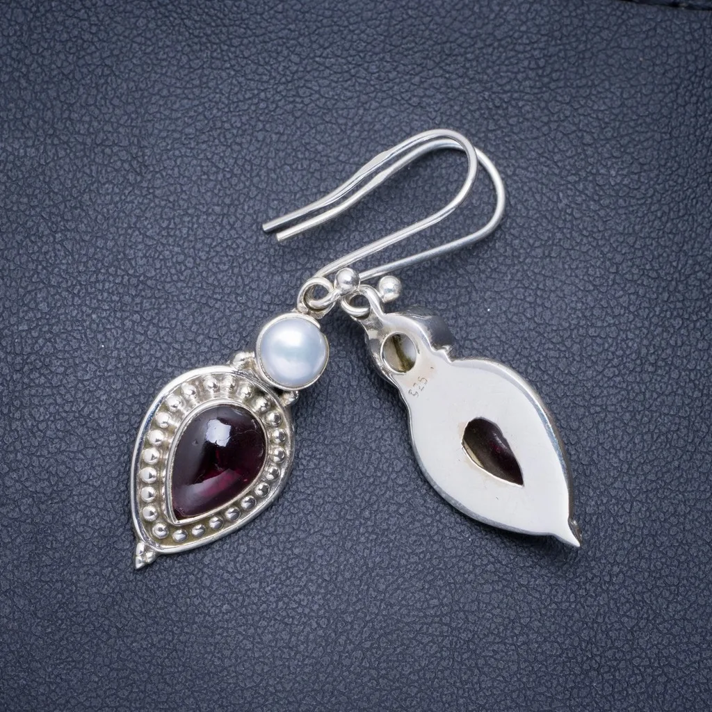 

Natural Amethyst and River Pearl Handmade Unique 925 Sterling Silver Earrings 1.75" A0737