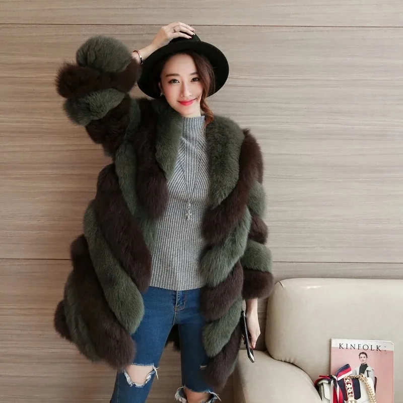 Color Imitation Européenne Long picture Nouveau Haute Fourrure Américain Mode fin Style Picture Hiver Épissage Renard De Manteau Heining Color 0TqU5wvx