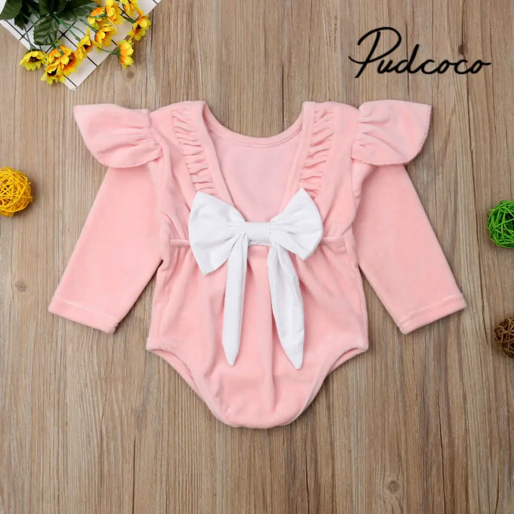 Bow Knot Baby Girl Rompers Autumn Princess Newborn Baby Clothes 0 2Y Girls Boys Long Sleeve