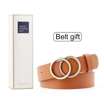 

Female Leather Belt European And American Style Round Ring Metal Buckle Stylish Women's Belt For Jeans Pants Trousers Dress