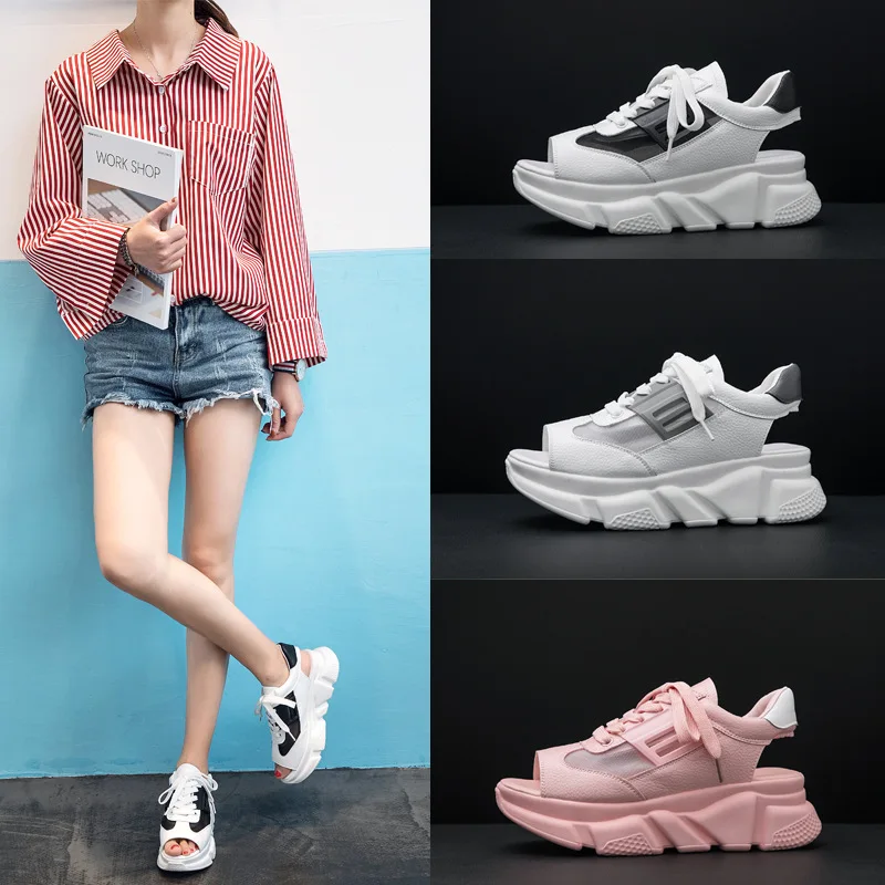 

2019 Muffin With Thick Bottom Fish Mouth Sandals Woman Chalaza Hollow Leisure Sandals