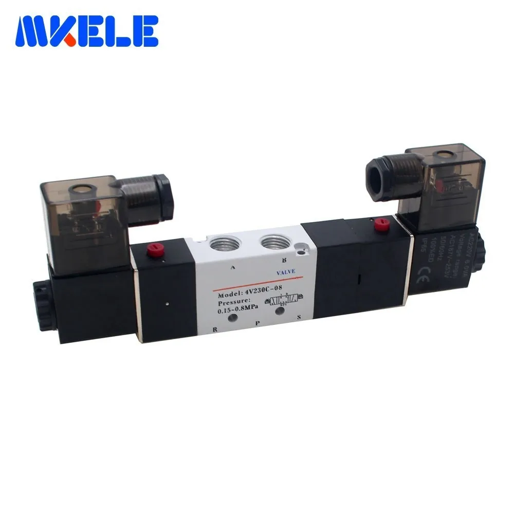 

Electromagnetic Valve 3 Position 5 Way Air Pneumatic Solenoid Valve 220VAC 4V230C-08