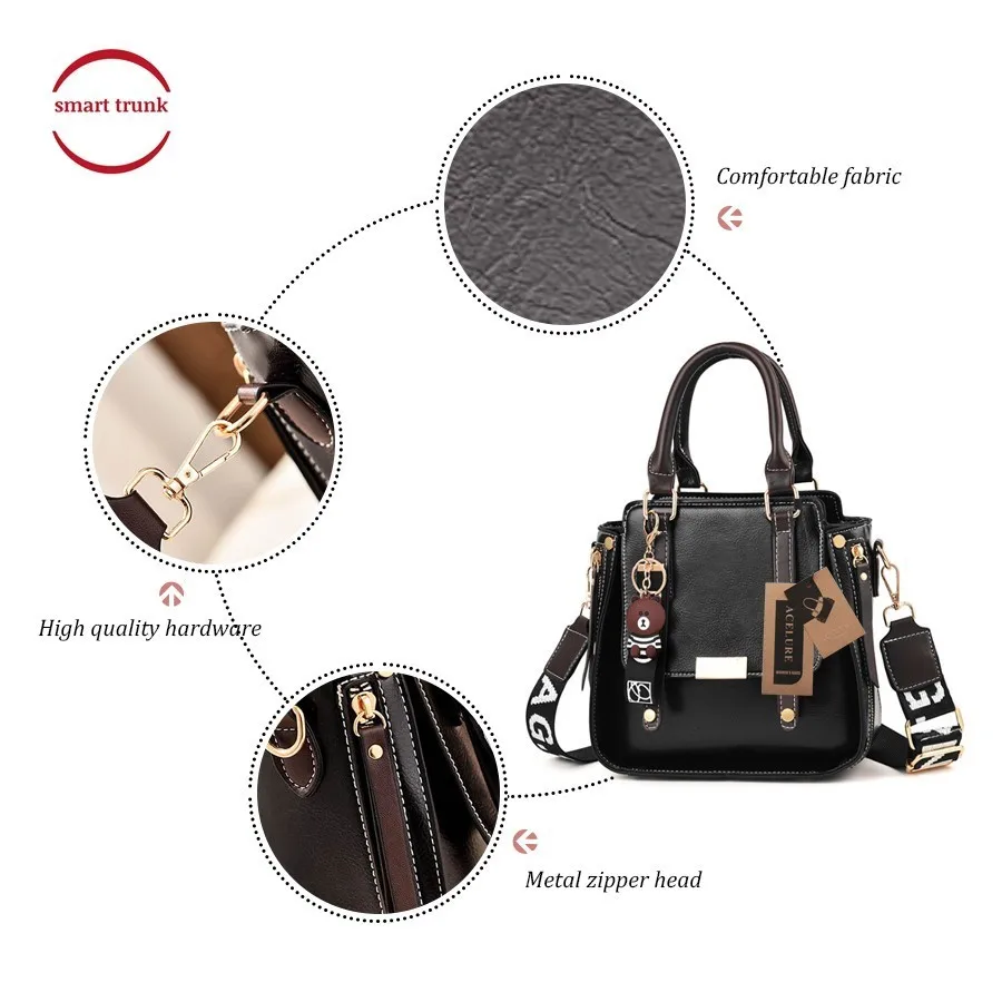 2019 NEW Cute Bear Ball Hanging Women Solid Pu Leather HandBags For Female Simple Style Wide Strap Crossbody Bags Shoulder Bag