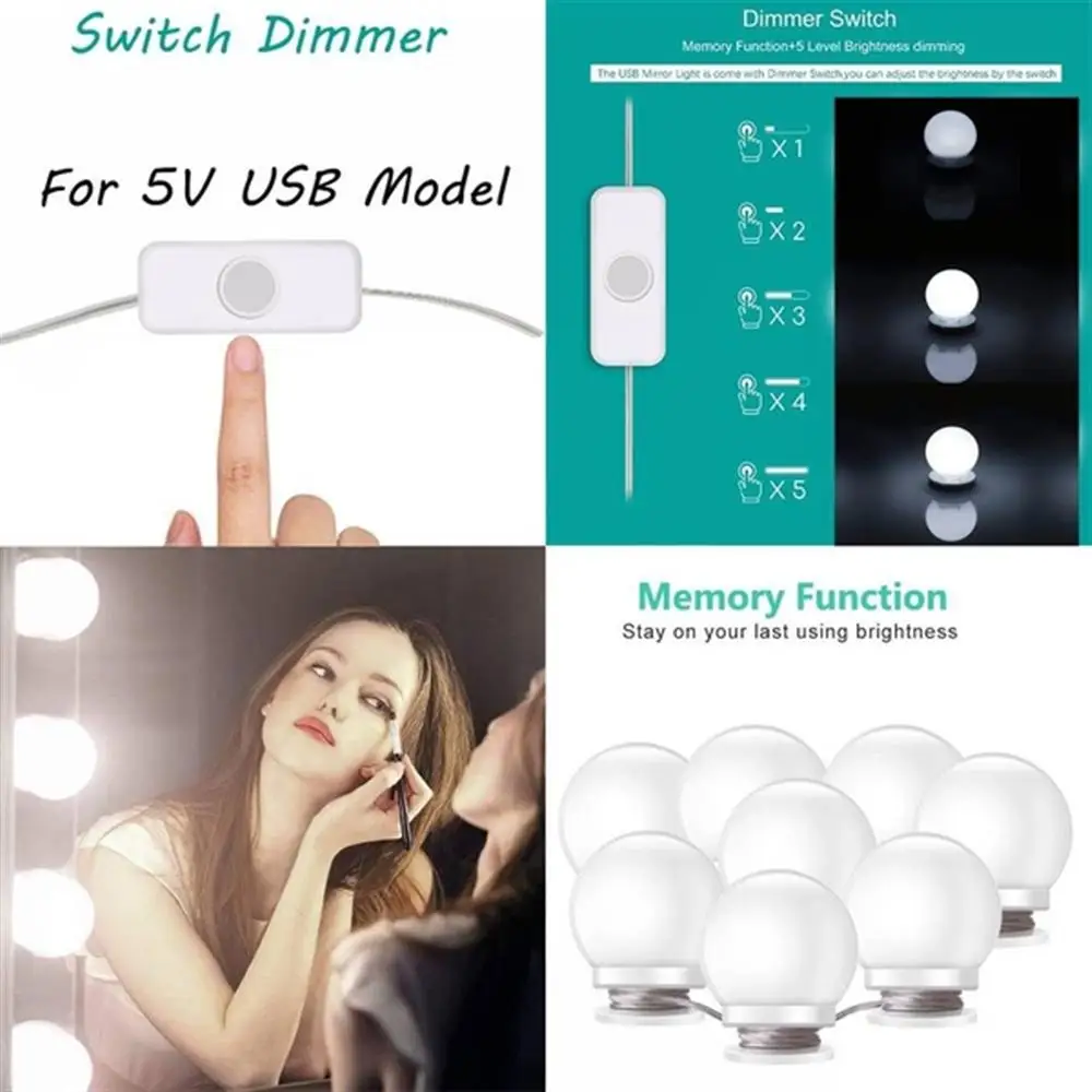 

Makeup Mirror Vanity LED Light Bulbs lamp Kit Levels Brightness Adjustable Lighted Make up Mirrors Cosmetic Lights