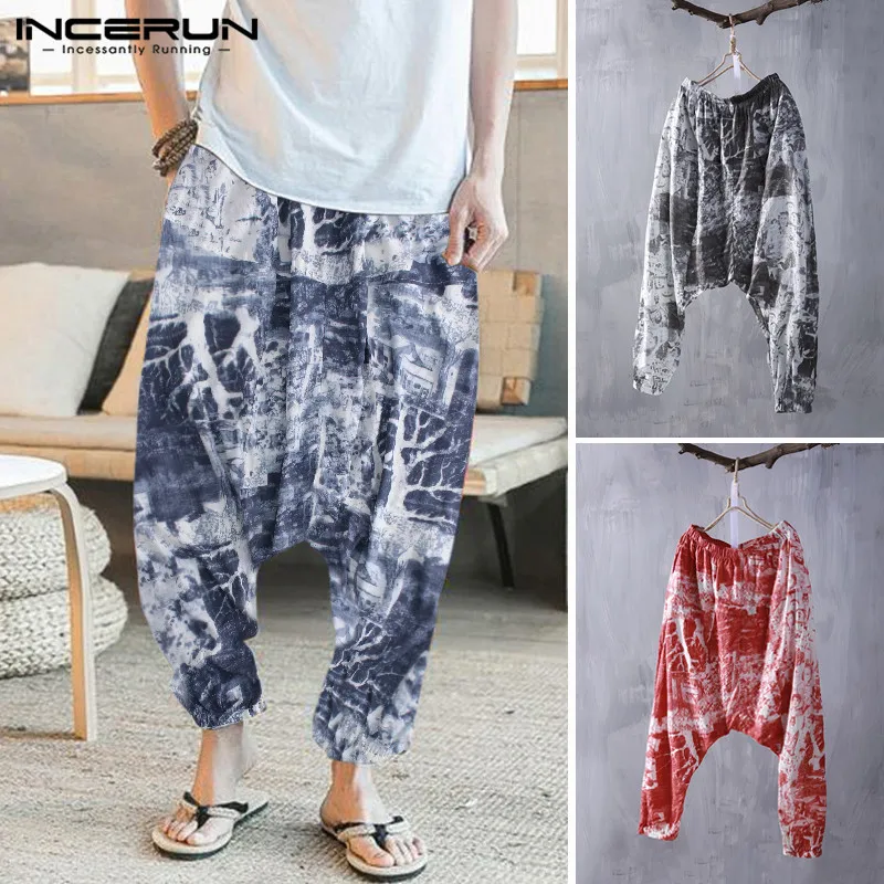 INCERUN ретро мужские шаровары Tie Dye Print Joggers падение Брюки со стрелкой Для мужчин свободные хип-хоп Непала уличная Pantalon Hombre S-5XL