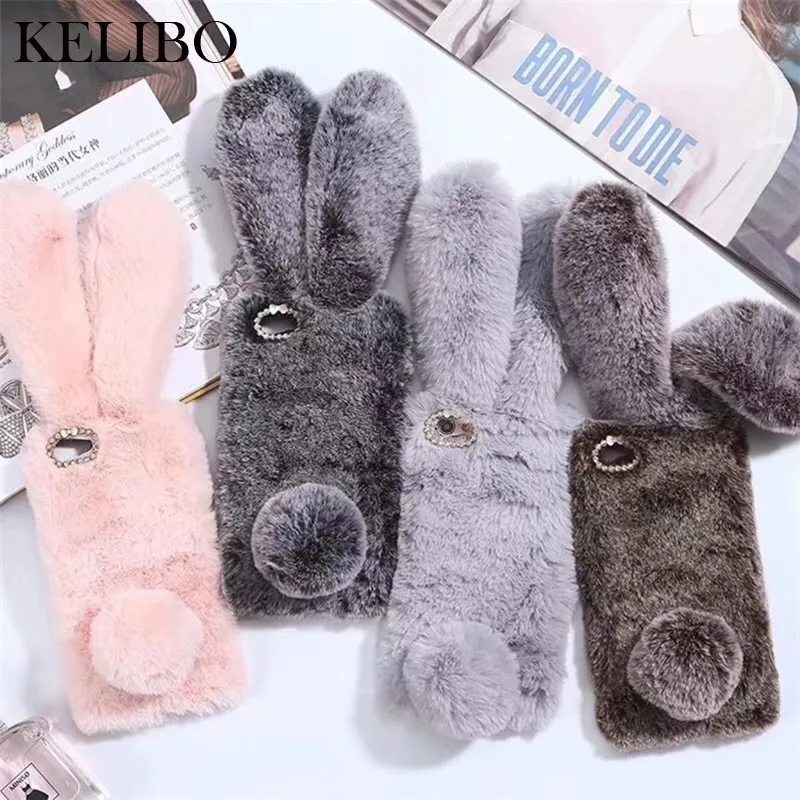 

Phone Case for Oneplus one plus 5 5T 5t Cases 3D Rabbit Ears Furry fluffy Warm Cover for oneplus 6 6T 6t Soft Winter Coque Capa