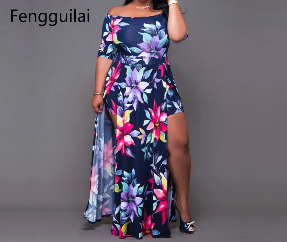 

2019 Woman Sexy playsuit Off Schouder Floral Party Short Sleeve Bodycon Cloth High Split Party Club rompers womens jumpsuit