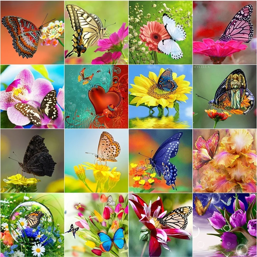 

AZQSD Diamond Painting Landscape Diamond Mosaic Butterfly Flower 5D Diy Needlework Full Square Home Decor Diamond Embroidery