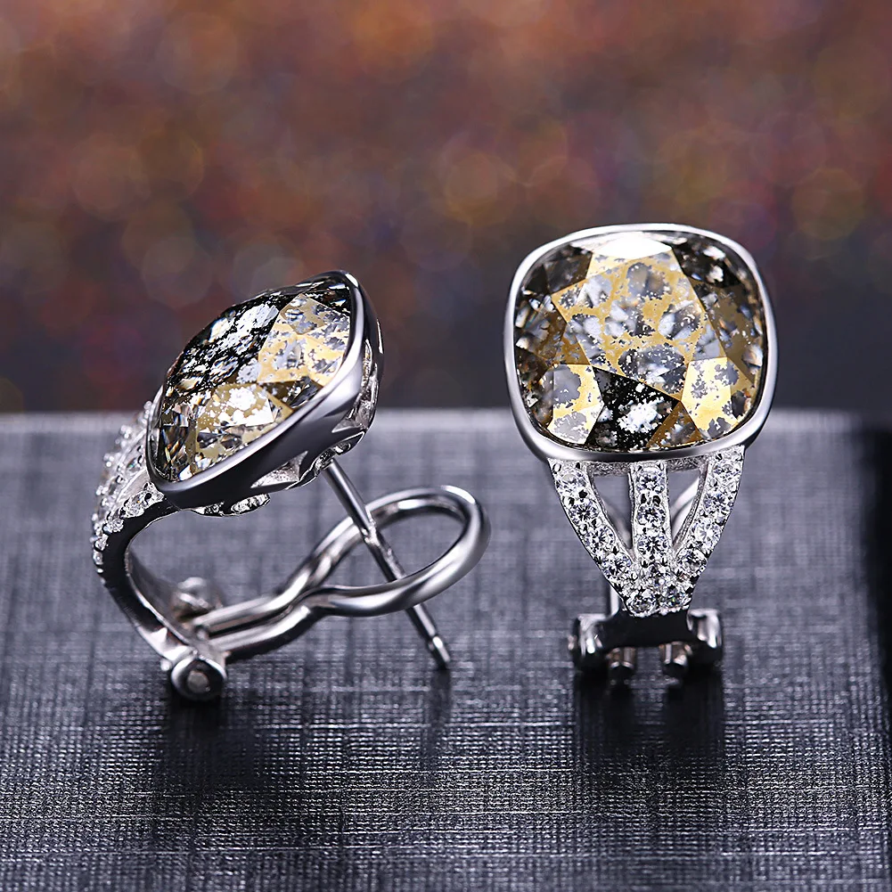 

New arrival High quality Big around square austrian crystal stone earrings stud for women geometric sterling pure 925 silver