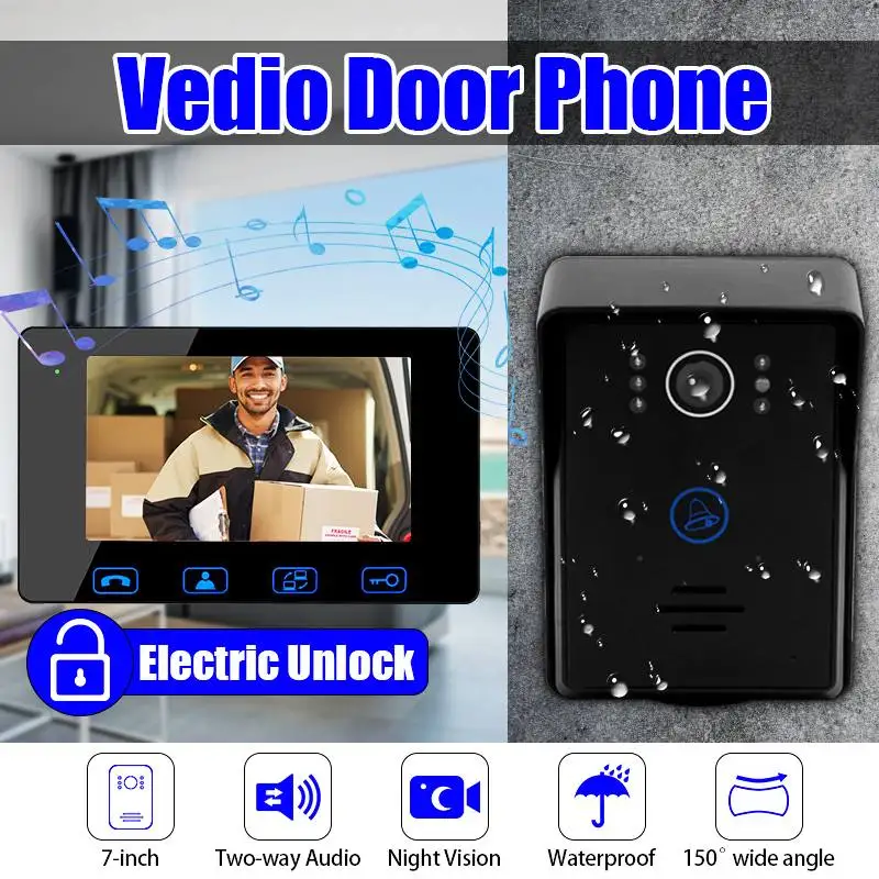 

New 7-inch Colorful DoorBell Home Security System with Night Vision Video Door Doorbell Wires Video Intercom Monitor HD Camera