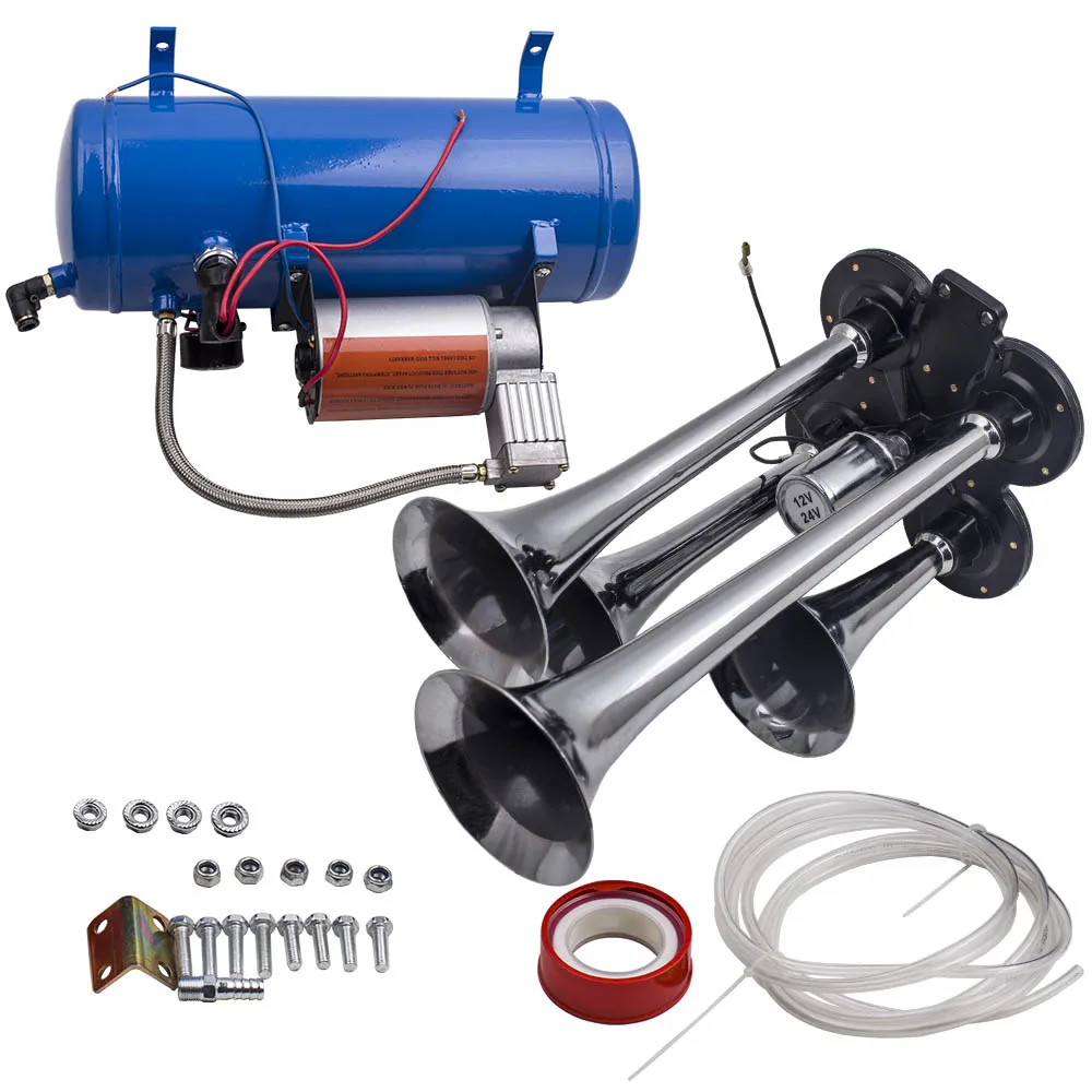 4 Trumpet Train Trucks Air Horn Kit 150 PSI 150db Air System With 12V