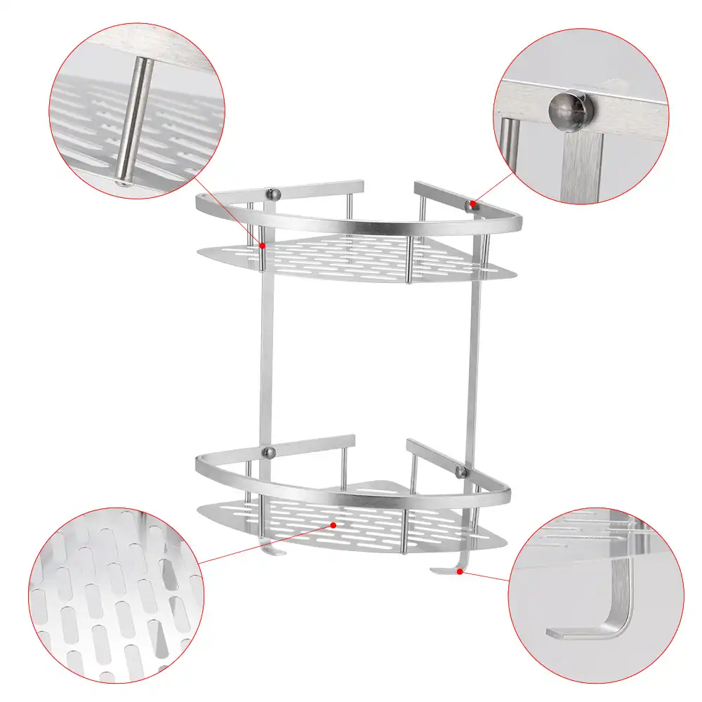 Corner Storage Rack Shower Shelf Bathroom Aluminum Tripod Holder Basket 2//3Tier