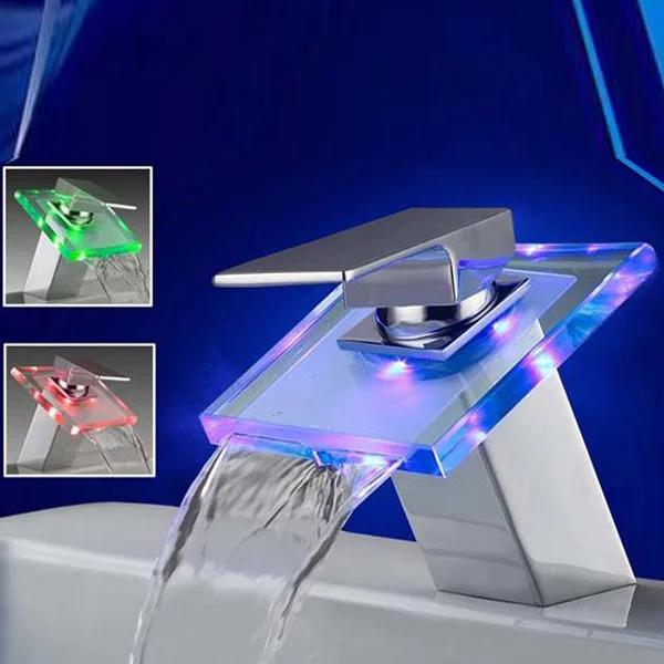 Xueqin 3 светодио дный цвета Изменение LED одноцветное стекло водопад круглый Смеситель Однорычажный бортике воды мощность коснитесь