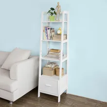 SoBuy FRG116-K-W, White Storage Display Shelving Ladder Shelf Bookcase with Drawer and 4 Shelves 3 tier ladder bookshelf wood ladders standing shelves bookcase storage stand newspaper and magazine racks