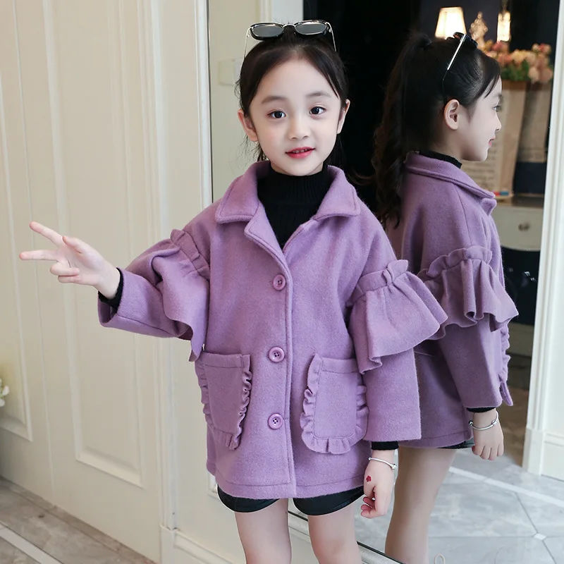 Весна 2019 шерстяные пальто для маленьких девочек однотонная изящная куртка