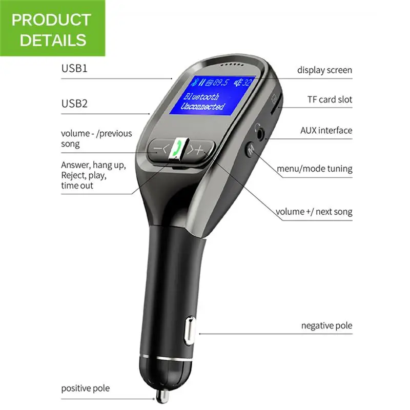 Onever fm-передатчик Автомобильная гарнитура Bluetooth передатчика ЖК-дисплей MP3 плеер Aux Вход с SD USB Зарядное устройство