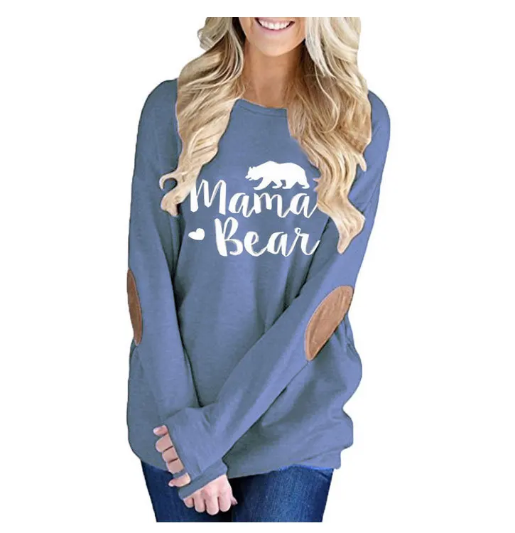 Женская свободная футболка с накладкой на локти Повседневная круглым вырезом и