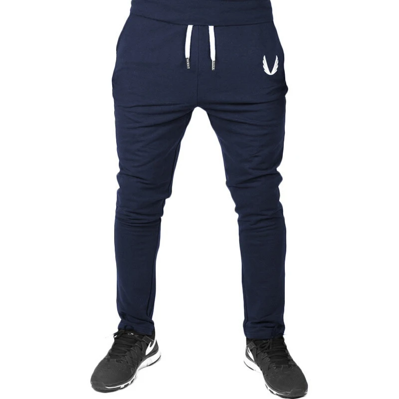 Trousers European code new men's solid color embroidery standard sports feet pants elastic waist micro-elastic cotton thin | Мужская