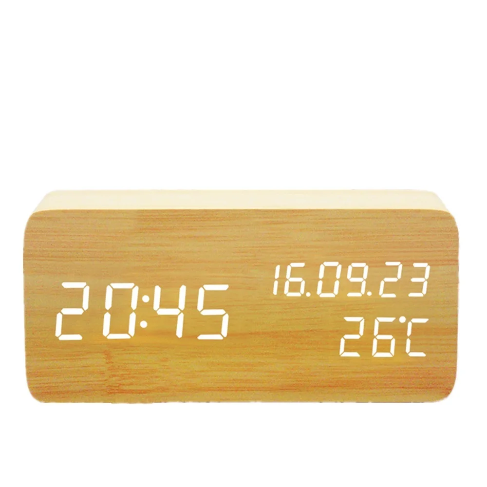 

Modern Led Alarm Clock Temperature Humidity Electronic Desktop Table Clocks Wood Bedside Wake Up Digital Clocks Despertador