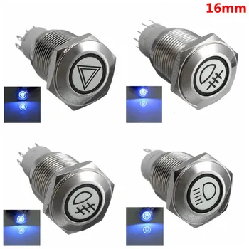 

Car 16mm LED illuminated Self-locking Stainless Steel Water-Proof Flat Push Button LED Switch Hazzard Warning Rear Fog Light