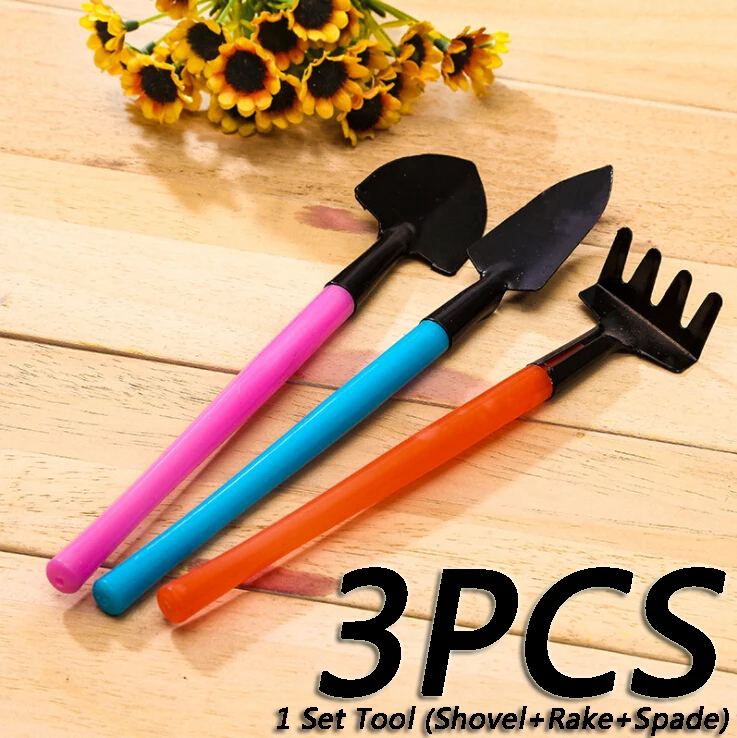 

3 pcs/set Mini Plant Garden Tools plastic Handle Gardening Shovel Rake Small Shovel/Rake/Spade for Garden Handmade Planting Tool