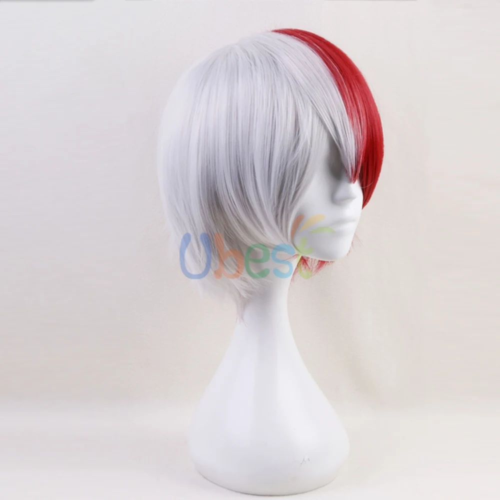 My Hero Academy Todoroki Shoto короткий белый и красный парик для косплея