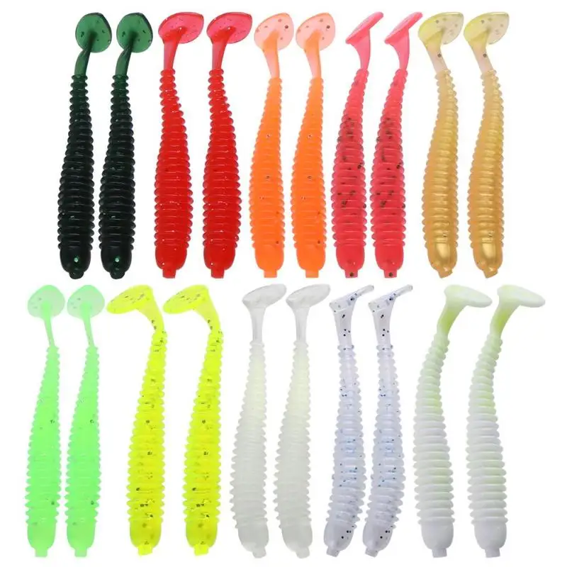  20pcs 2g/7.5cm T-tail Soft PVC Worm Fishing Lures 10 Colors Swim Baits Artiftial Hjgh simulation Qu