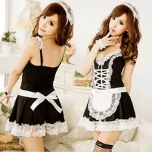 2019 Women Hot Sexy Lace Maid Servant Costume Set French Babydoll Dress Lingerie Black White Lolita Erotic Uniform Apron Cosplay women s fashionable sexy maid style cosplay sleep dress set black white