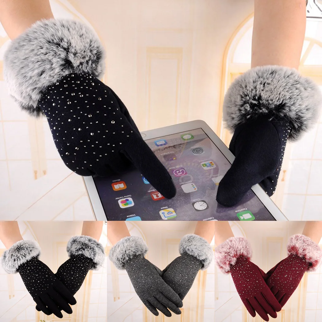 Женские зимние перчатки кашемировые плюшевые теплые сенсорные варежки