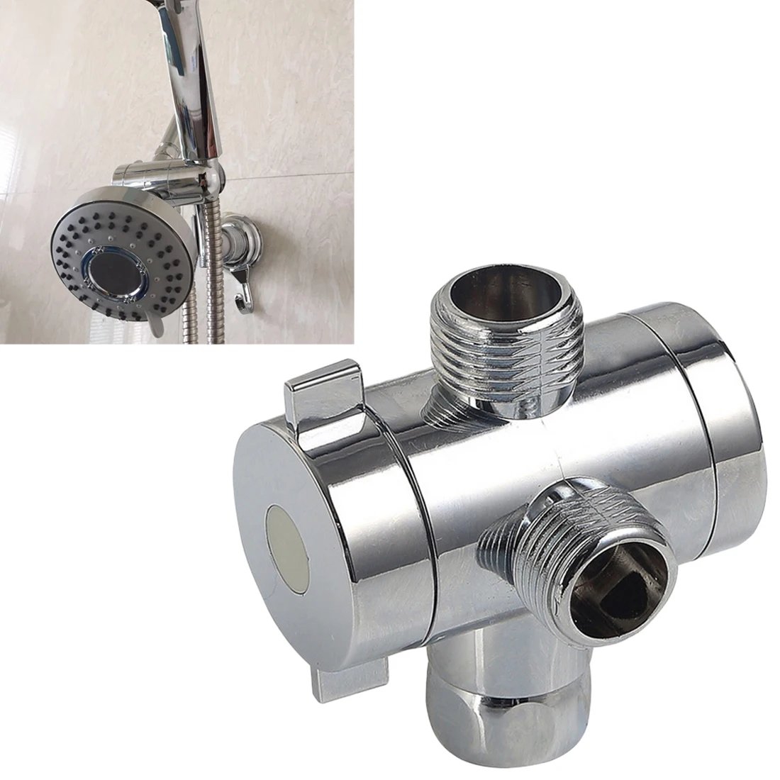 Way T adapter Diverter Valve Adjustable Shower Head Arm Mounted