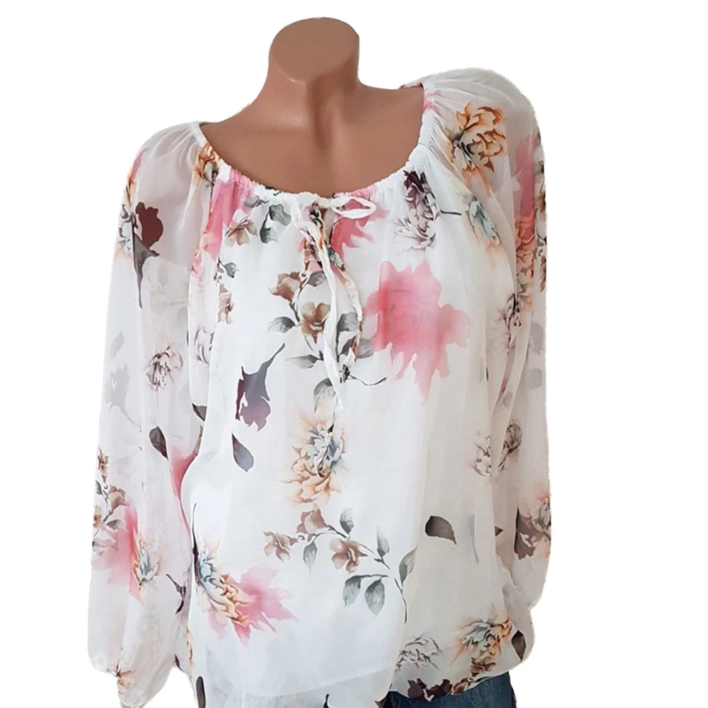 Off Shoulder Pullover Without Buttons Long Sleeve Casual Floral