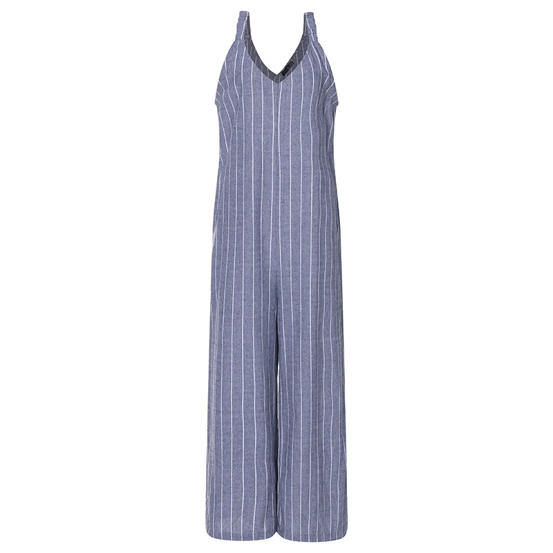 Sebaby Women Solid Wide Linen Casual V Neck Romper Jumpsuit Pants Party Dress