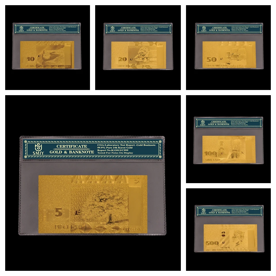 6Pcs/Lot Latvia Gold Banknotes Complete Set 5.10.20.50.100.500 Lats Riyals Note Currency Paper With COA Frame | Дом и сад