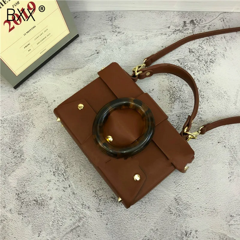 

[BXX] Luxury High Quality Vintage Rivet Design Flap Women's Handbag Pu Leather Shoulder Messenger Box Crossbody Tote Bag HE200