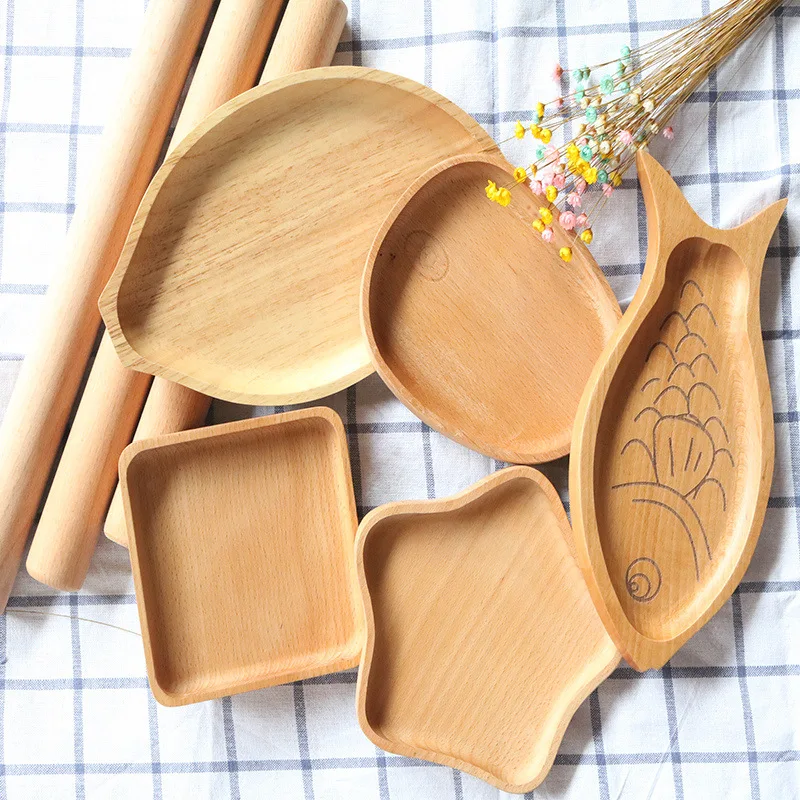 

Cute Wood Plate Children Wooden Fruit Bowl Bread Plate Small Wood Tray Fish Star Plate