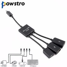 Powstro 3 в 1 Многофункциональный двойной микро-usb хост OTG концентратор Кабель-адаптер папа-мама двойной микро-usb 2,0 хост-хаб Кабель-адаптер