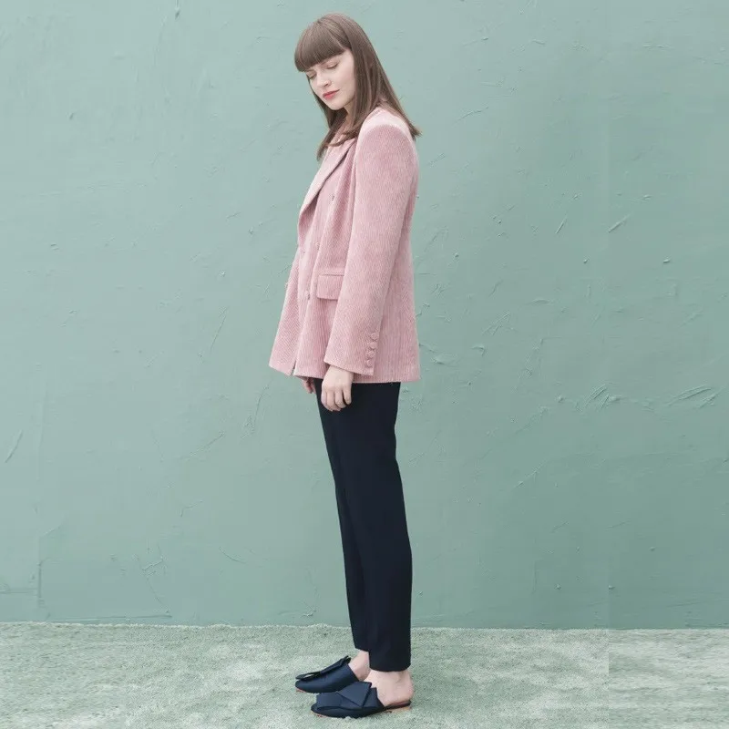 Hiver Rose Survêtement Pink De Queechalle Lady Mince Couleur Office Automne Manteau Femmes Entaillé Veste Velours Blazer Femelle Costume SAARdx8qn