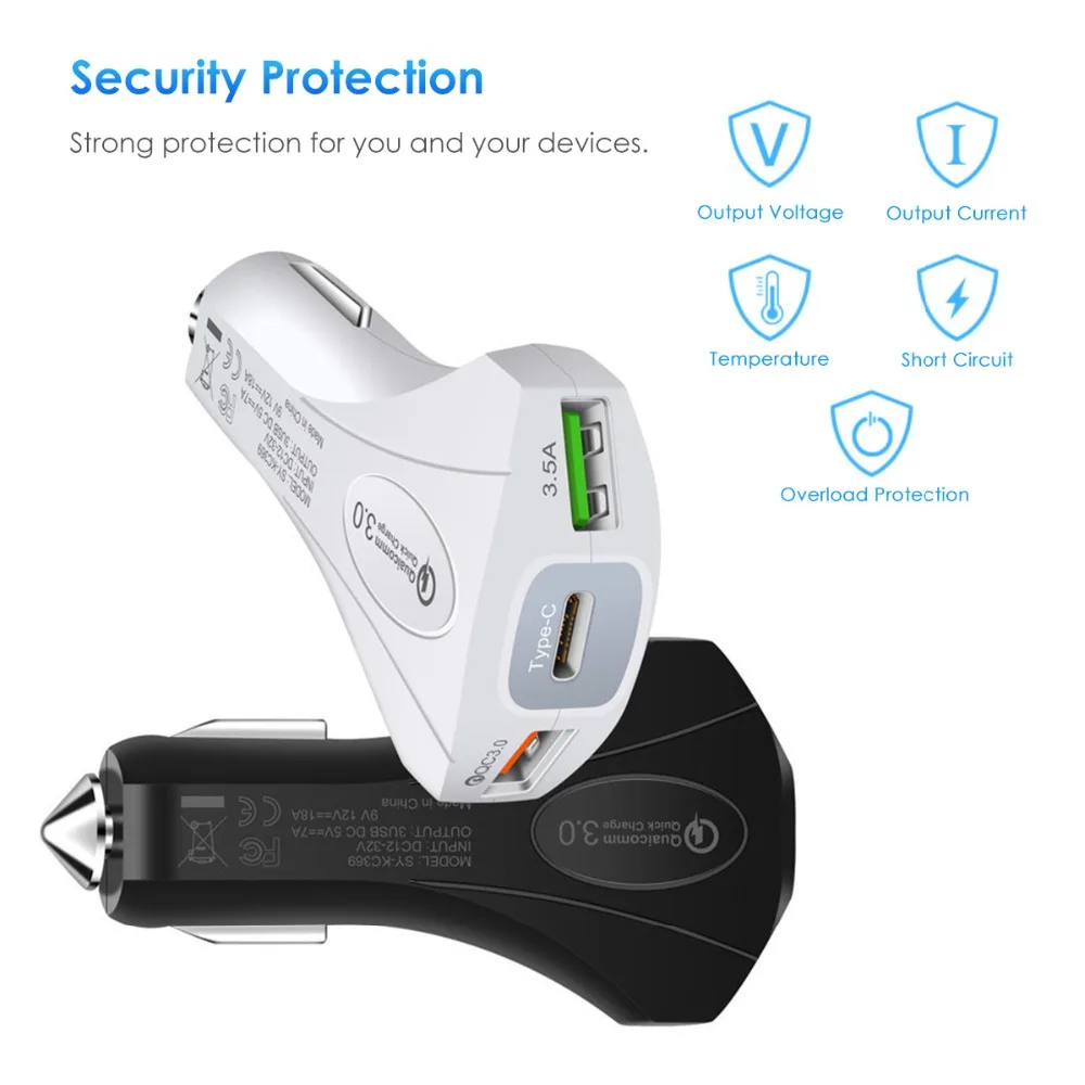 Автомобильное зарядное устройство SOONHUA QC 3 0 40 Вт 7 А два USB порта с Type C быстрая