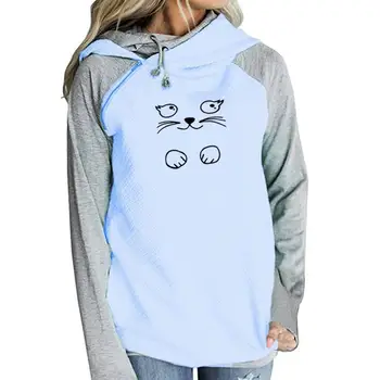 

2019 New Fashion Cat Print Sweatshirts Hoodies Kawaii Femmes Hoodies Pattern Funny Casual Youth Autumn Cropped Tops