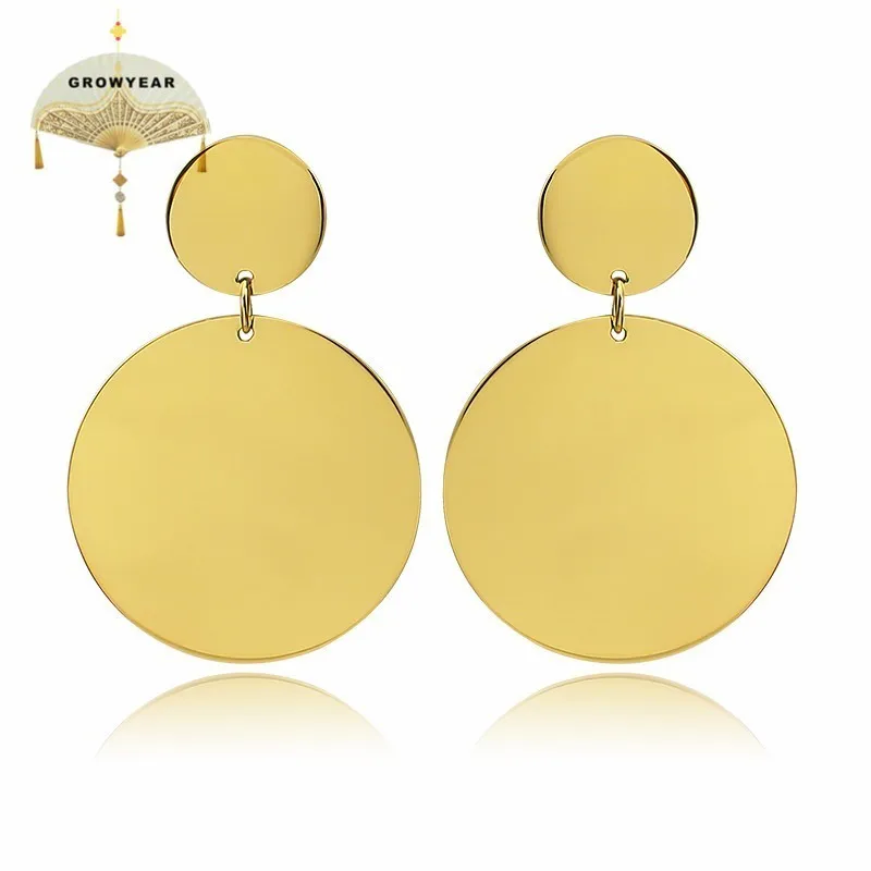 

Gold Stainless Steel Ladies Earrings Jewelry Simple Round Pendant Hollow 2 Kinds of Design Glamour Earrings Gifts